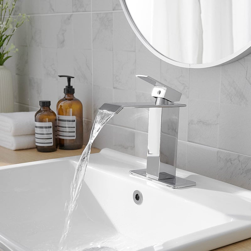 BATHLAVISH Chrome Bathroom Faucet, Modern Bathroom Faucet, Bathroom Sink Faucet 1 Hole, Waterfall Spout Single Handle Polished Chrome Vanity Lavatory RV with Pop Up Drain Parts with Overflow - Image 2